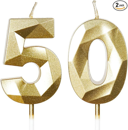 Number 50 Candles,50th Birthday Candles,Gold Happy Birthday Candle for Cake,3D Design Cake Topper Decorations for Boy Men Pet Birthday Party Wedding Anniversary Celebration Supplies