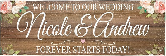 Let's Make Memories Personalized Banner - Wedding, Anniversary, Engagement Party Decorations - Customized Banner - Any Text - Indoor/Outdoor Vinyl - Rustic Celebration - Brown - 6 ft