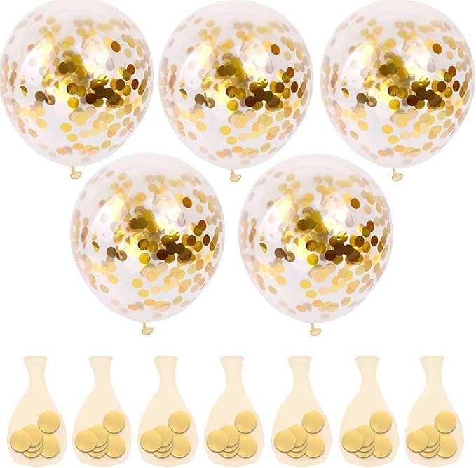 50pcs Gold Confetti Latex Balloons, 12 inch Gold Balloons with Golden Paper Dots for Graduation Wedding Birthday Party Decorations