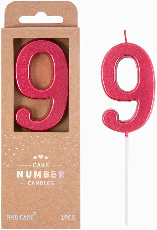 PHD CAKE 2.76 Inch Modern Red 9 Number Birthday Candles, Cake Candles for Party Celebration