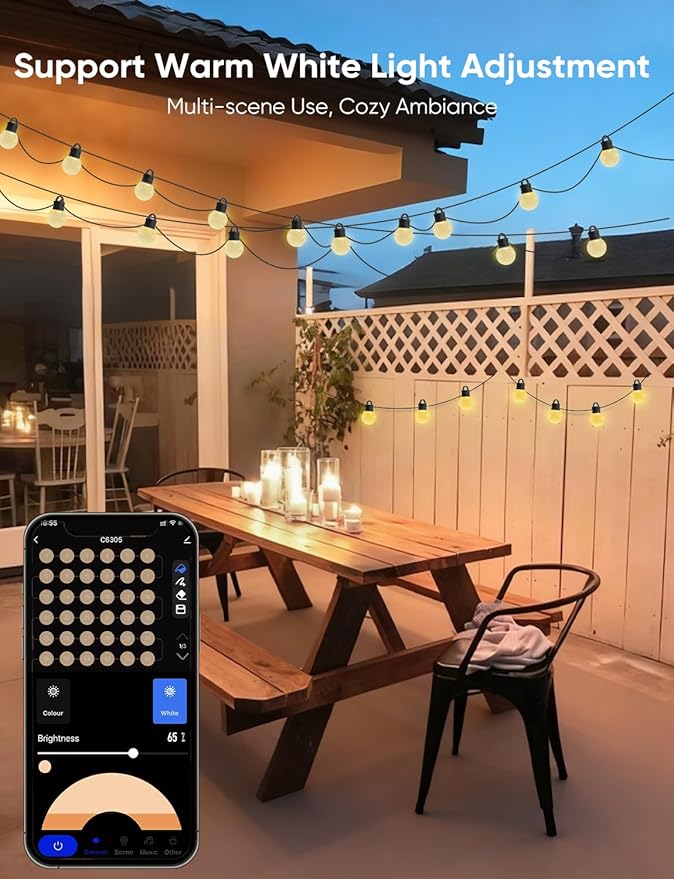 APPECK Outdoor String Lights 50ft, RGBW Color Changing Patio Lights with 25 Dimmable LED Bulbs, 111 Scene Modes, IP65 Waterproof Lighting for Outside, Party, Backyard, Pool, Compatible with Alexa