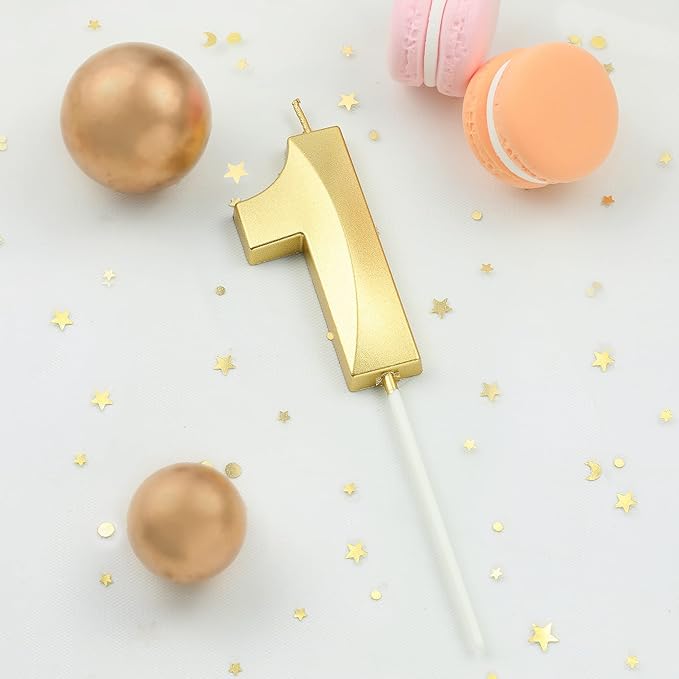 2.76 Inch Diamond Gold 1 Number Birthday Candles, Gold Number Candles, Cake Number Candles, Party Celebration