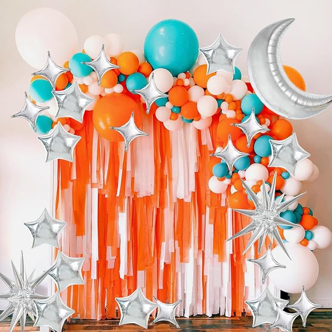 TONIFUL 44pcs Silver Moon Explosion Star Foil Balloons Kit - Large Moon Shape & Star Mylar Foil Balloons for Birthday, Wedding, Baby Shower, Anniversary & Engagement Parties