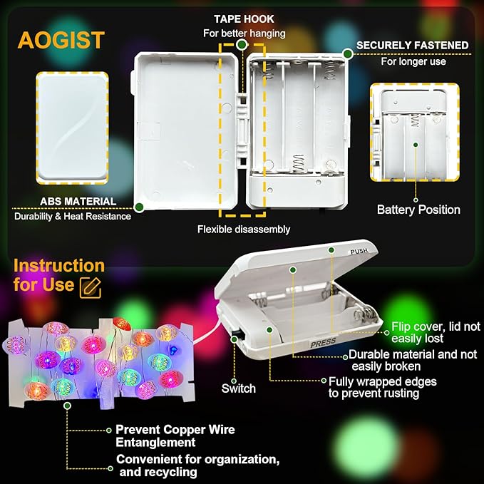Aogist 50LED Easter Egg Fairy Lights - 16ft Super Bright 3D Egg String Light Battery Operated Decor for Indoor/Outdoor Easter Basket Spring Party Home Yard Tree Decor