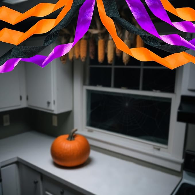 PheiLa Crepe Paper Streamers 6 Rolls 492ft, Crepe Paper Halloween Decorations Orange Black Purple Party Supplies for DIY Gift Wrapping Birthday Holiday Party Decor, 1.77 Inch x 82 Ft/Roll
