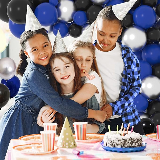 Dark Blue, Navy Blue Black Silver Balloon Garland Kit - Dark Royal Blue Black Balloons Metallic Silver Balloons for Men 30th 40th 50th Birthday Video Game Graduation Retirement Party Decorations