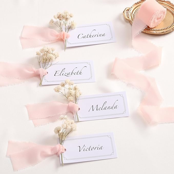 DORIS HOME Pink Chiffon Ribbon for Flower Bouquet, 1" x21Yd Fabric Ribbon for Gift Wrapping, Handmade Frayed Ribbon for Wedding Invitations/Christmas Decorations