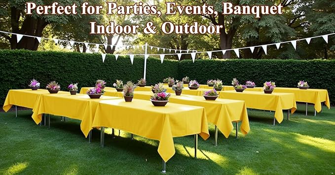 [6 Pack] Yellow Paper Tablecloth Disposable for Rectangle Tables, 54 X 108 Inch Party Table Cover with Plastic Backing, Waterproof 3 Ply Table Cloth for Spring Easter Summer Garden Birthday Parties