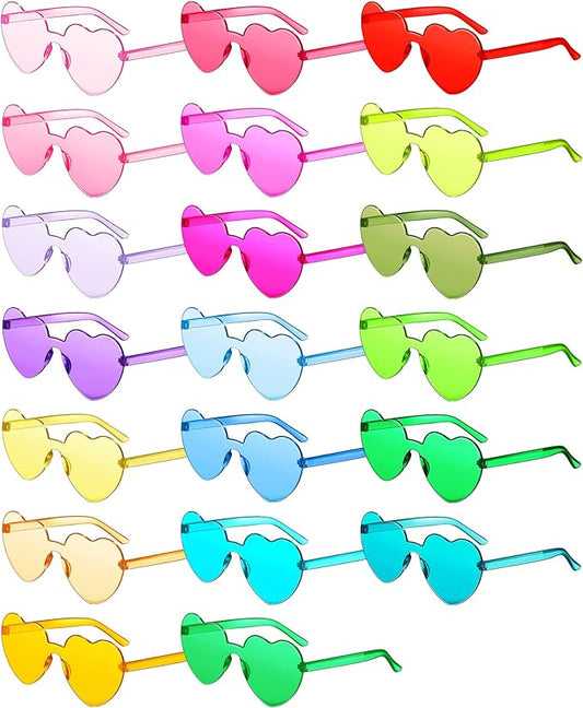 Frienda 20 Pairs Heart Shaped Sunglasses Rimless Candy Color Glasses for Women Men Party Favor