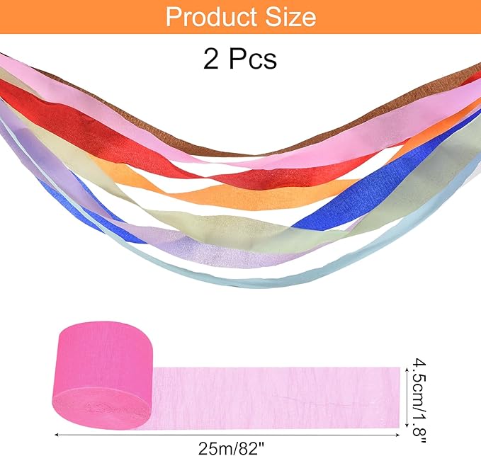 Crepe Paper Roll, Rose Red Crepe Paper Streamers Sheets, [for Party Streamer Decorations, Birthday Party] - 1.8 Inch x 82 ft / 2 Roll