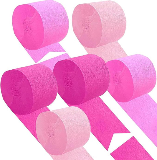 Pink Crepe Paper 6 Pcs Streamers for Party Decorations, Birthday Wedding DIY Crafts, Gift Wrapping Supplies
