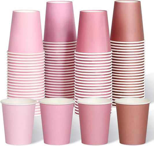 100 Pcs Disposable Paper Cups Gradient Pink Party Cups 8oz Coffee Water Juice Tea Drinking Cups for Holiday Wedding Birthday Bride Baby Shower Party Supplies, 4 Colors