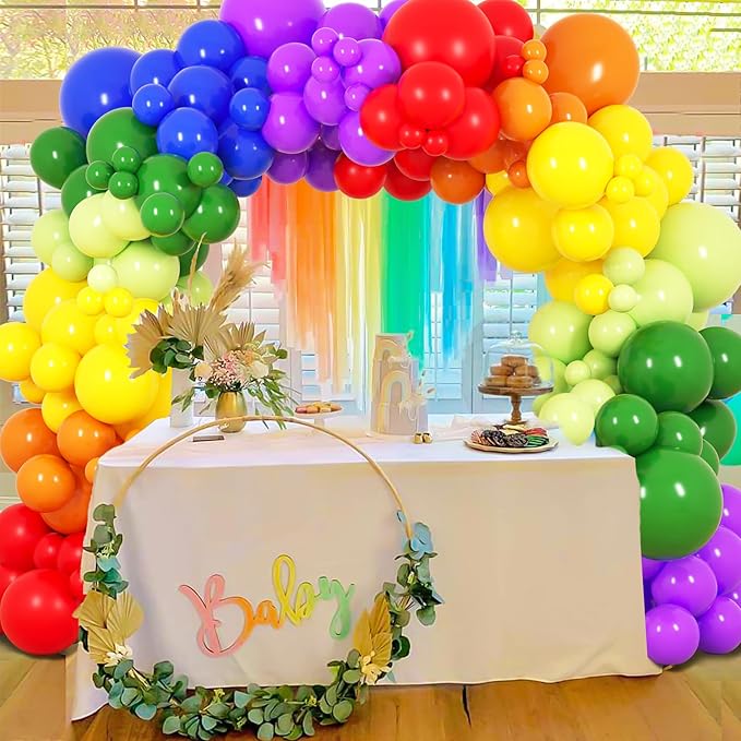 RUBFAC 189pcs Rainbow Balloon Garland Arch Kit, 7 Assorted Colors 5/12/18 Inch Latex Balloons for Birthday Party Baby Shower Wedding Anniversary Decoration