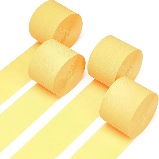 PartyWoo Light Yellow Crepe Paper Streamers 4pcs 328ft Pack of Pastel Pale Yellow Crepe Paper Streamers for Birthday Graduation Engagement Baby Shower Summer Sunflower Little Cutie Party Decorations