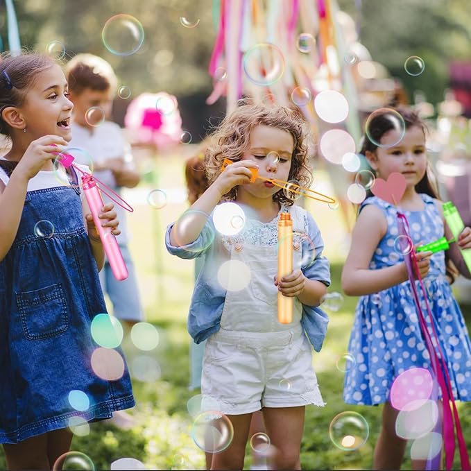 Bubble Wand, 72 Pcs Bubble Wands Bulk in 6 Colors, Bubble Party Favors for Kids, Summer Toys, Indoor Outdoor Activity, Themed Birthday, Wedding, for Girls & Boys