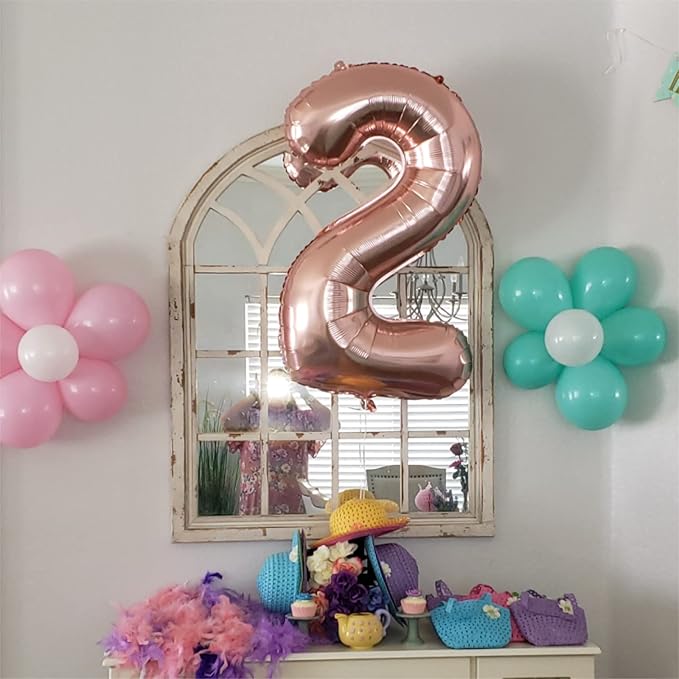 40 Inch Rose Gold Foil Balloon Number 2, Large Self Inflating Number Balloons 0-9 Digital Helium Balloons Set for Girls 2nd Birthday Women Anniversary New Year Baby Shower Party Decorations Supplies
