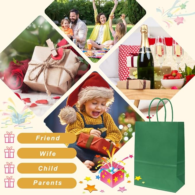ADIDO EVA 25 PCS Sage Green Gift Bags Small Paper Bags with Handles for Party Favor (8.2 x 6 x 3.1 in, Sage Green)
