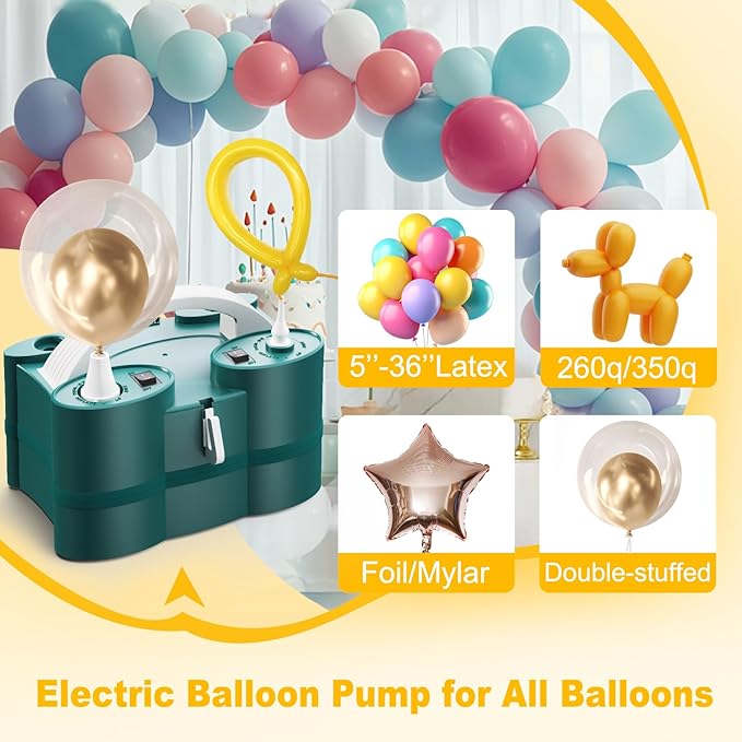 Balloon Pump, 3-in-1 Electric Balloon Pumps, Balloons Blower with Triple Inflating Ports for Latex 260q Foil Balloons Inflation, Inflator Deflator for Pool Floats Air Beds.
