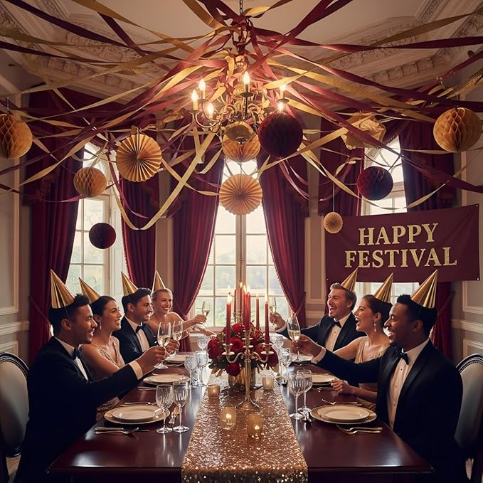CC wonderland zone 6 Rolls Burgundy and Glod Crepe Paper,Maroon and Glod Paper Streamers for Birthday Party Decorations