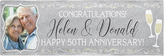 Let's Make Memories Personalized Photo Banner - Party Decorations - Wedding, Anniversary, Engagement - Customized Banner - Celebration - Any Text - Indoor/Outdoor Vinyl - Gray - 8 ft
