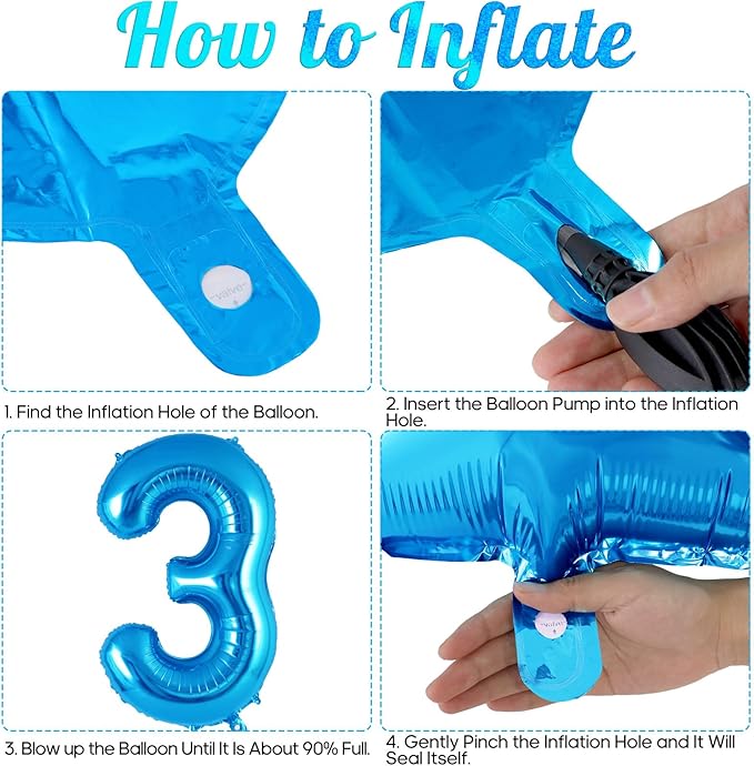 Blue Number 3 Balloon 40 Inch, Big Large Foil Helium Number Balloons, Jumbo Giant Mylar Number 3 Balloons for 3 Third Birthday Party Decorations Supplies Anniversary Celebration