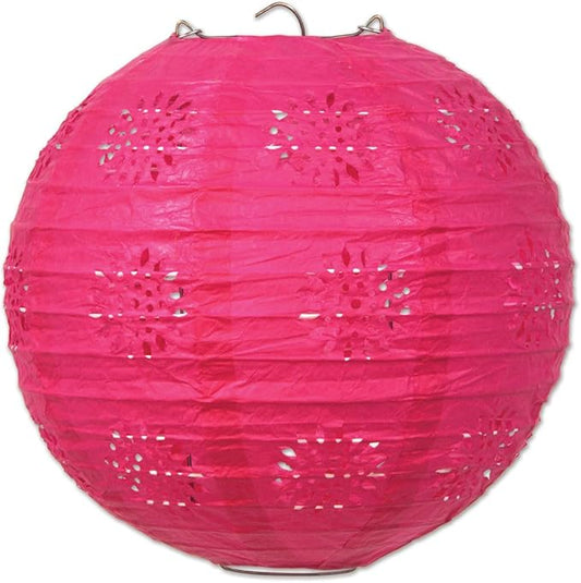 Beistle 3 Piece 8" Lace Paper Lanterns, Cerise