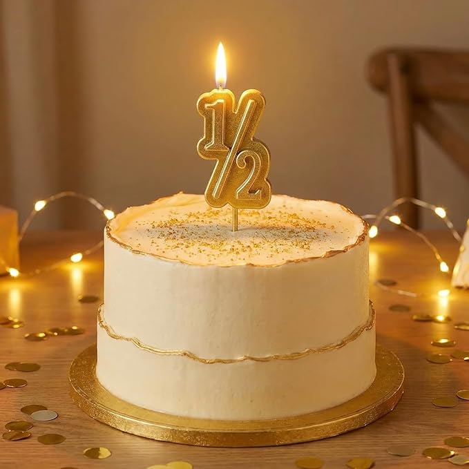 BBTO Half Birthday Candle 1/2 Year Old Cake Topper for Baby's Half Year Old Birthday Anniversary Celebration Party Decorations(Gold)