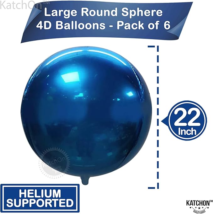 KatchOn, Metallic Blue Balloons - Big 22 Inch, Pack of 6 | Blue Mylar Balloons for Fathers Day Decorations | Graduation Decorations 2026, Blue Party Decorations, Birthday Decorations