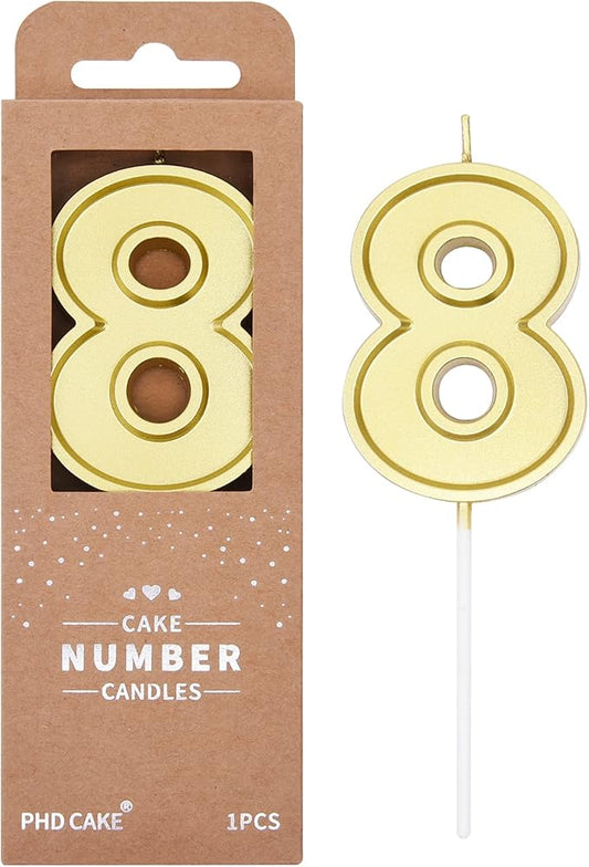 PHD CAKE 2.76 Inch Luxe Gold 8 Number Birthday Candles, Gold Number Candle, Cake Number Candles, Party Celebration