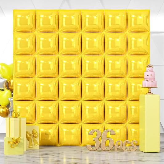 NISOCY 36PCS Pastel Yellow Square Foil Balloons Wall Backdrop Double Sided Yellow Balloons Tunnel Arch Kit for Baby Shower Birthday Wedding Sunflower Bee Theme Party Decoration