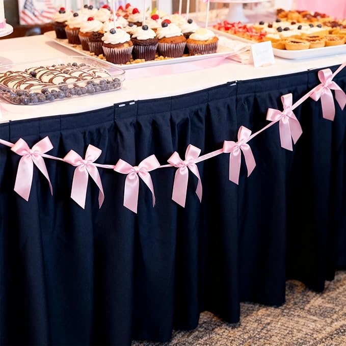 2pcs Pink Bow Garland Banner - 8.3 Feet Coquette Ribbon Bow Party Decorations for Baby Shower Girls, Birthday Party, Bridal Shower Decor (Pink)