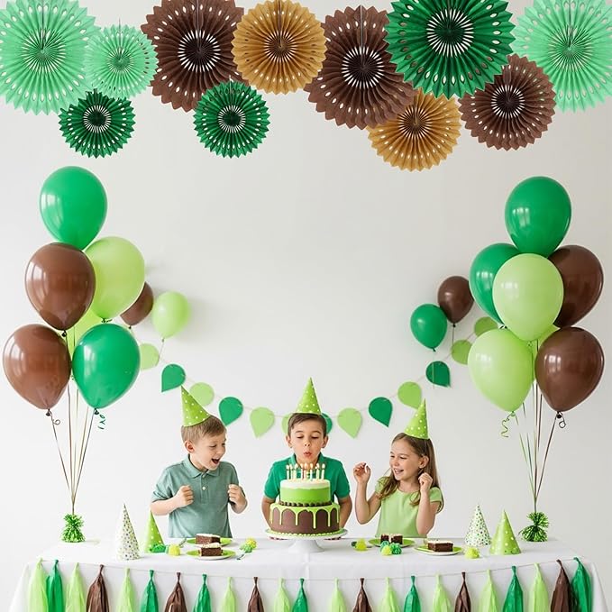 BEISHIDA Green Brown Tissue Hanging Honeycomb Round Paper Fans Decoration Set for Football Birthday Baby Shower Bachelorette Wedding Photo Booth Backdrops Anniversary Paper Party Supplies(11 Packs)