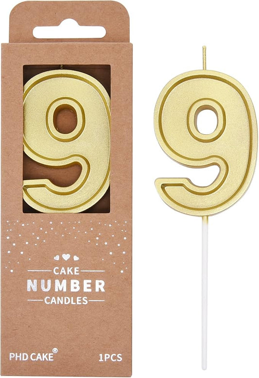 PHD CAKE 2.76 Inch Luxe Gold 9 Number Birthday Candles, Gold Number Candle, Cake Number Candles, Party Celebration