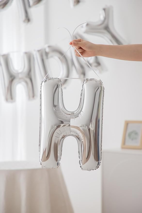 Silver Happy Birthday Banner Foil Letter Balloon, 14 Inch 3D Reusable Inflatable Mylar Balloon Foil Sign, Birthday Decorations for Women Men Boys Girls Kids (Birthday Banner 3)