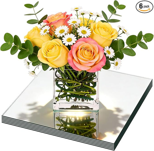 6Pack Square Mirrors for Centerpieces for Tables, 10" Acrylic Mirror Tray Candle Plates for Centerpieces, for Table Wedding, Birthday, Anniversary Party, Wall Decor, Crafts