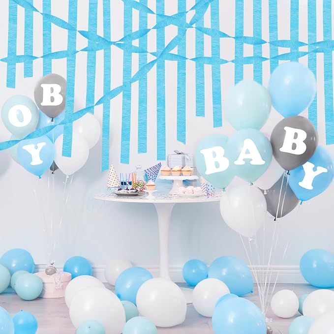 8 Rolls Blue Crepe Paper Rolls Party Paper Streamers Easter Party DIY Photo Booth Backdrop for Winter Birthday Baby Shower Wedding Party Decorations（Total 656ft, 1.8Inch x 82Ft/Roll）