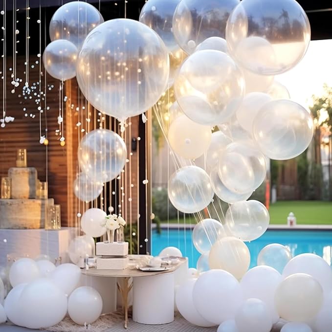 RUBFAC 135pcs Clear Balloons, Latex Transparent Balloon Different Sizes 18 12 10 5 Inch for Garland Arch Birthday Party Baby Shower Wedding Decoration