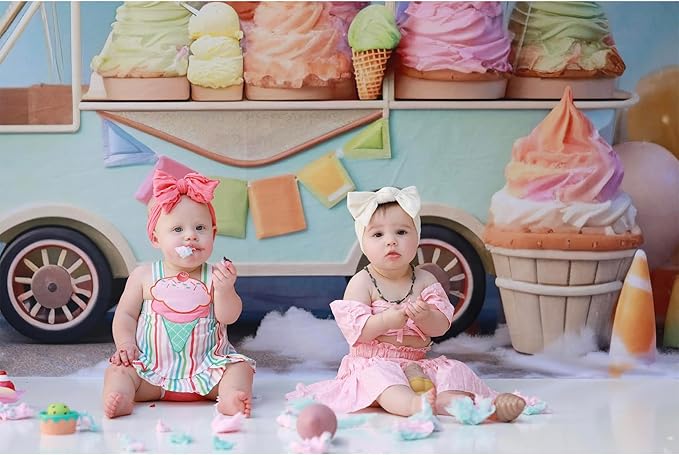 Kate Summer Ice Cream Car Balloon Backdrop Kids Birthday Party Decoration Photography Background 6.5x6.5ft