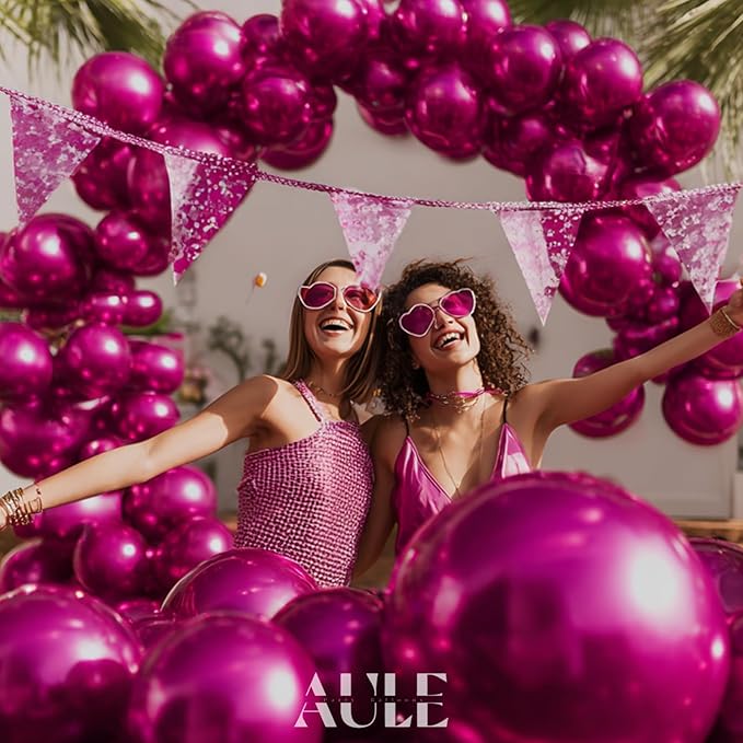 AULE Party Balloons 50 Pcs 12 inch Hot Pink Metallic Chrome Helium Shiny Latex Thicken Balloon Perfect Decoration for Wedding Birthday Baby Shower Graduation Christmas Carnival