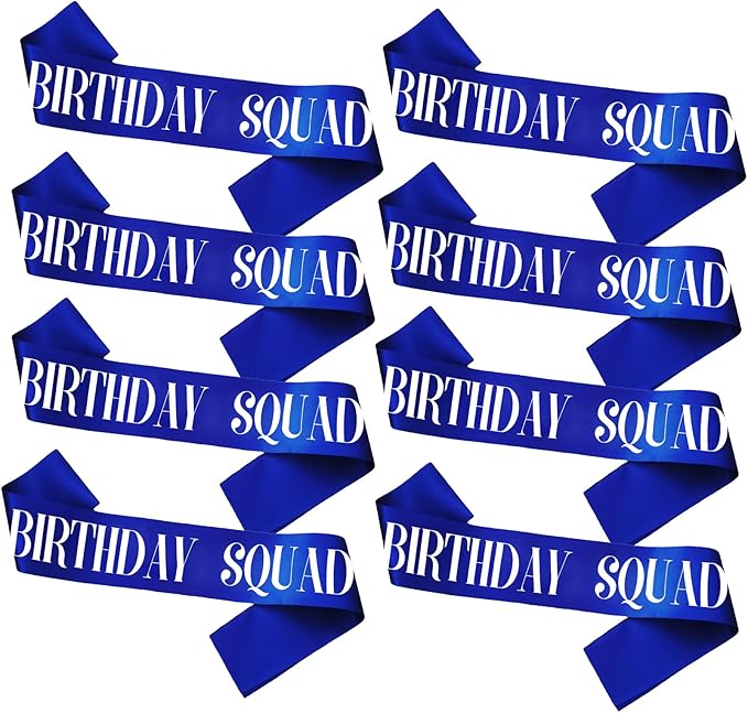 8PCS Birthday Squad Sashes, Royal Blue Birthday Sash Set for Women or Me Funny 16th 18th 21st 30th 40th 50th or Other Bday Party Favors Decorations
