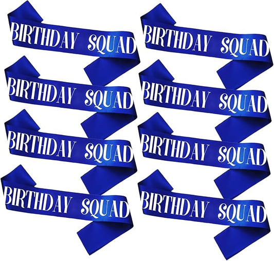 8PCS Birthday Squad Sashes, Royal Blue Birthday Sash Set for Women or Me Funny 16th 18th 21st 30th 40th 50th or Other Bday Party Favors Decorations