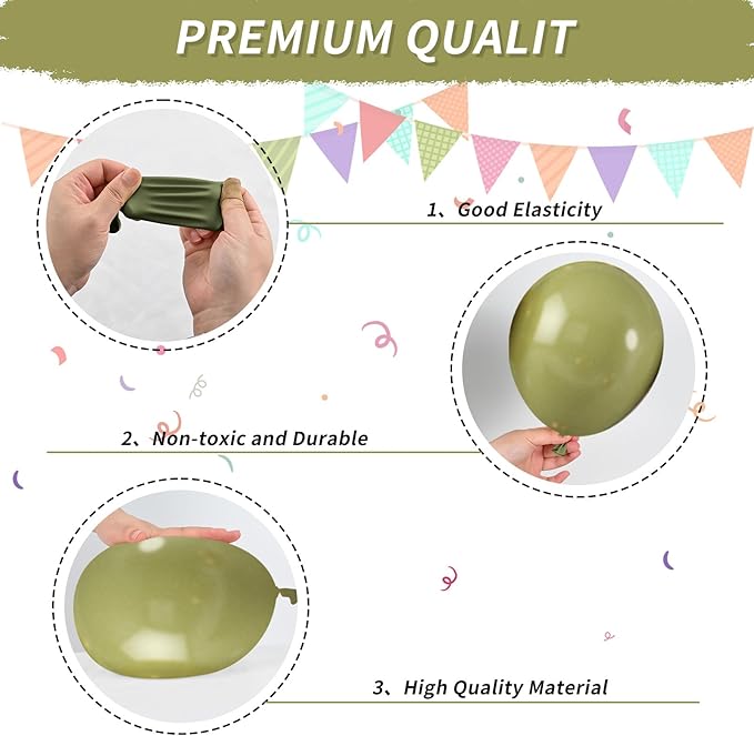 Sage Green Balloons, Sage Balloons Retro White Pearl Light Green Balloon, White Sand Gold Confetti Balloon for Baby Shower Birthday Wedding Graduation Party Decorations Supplies