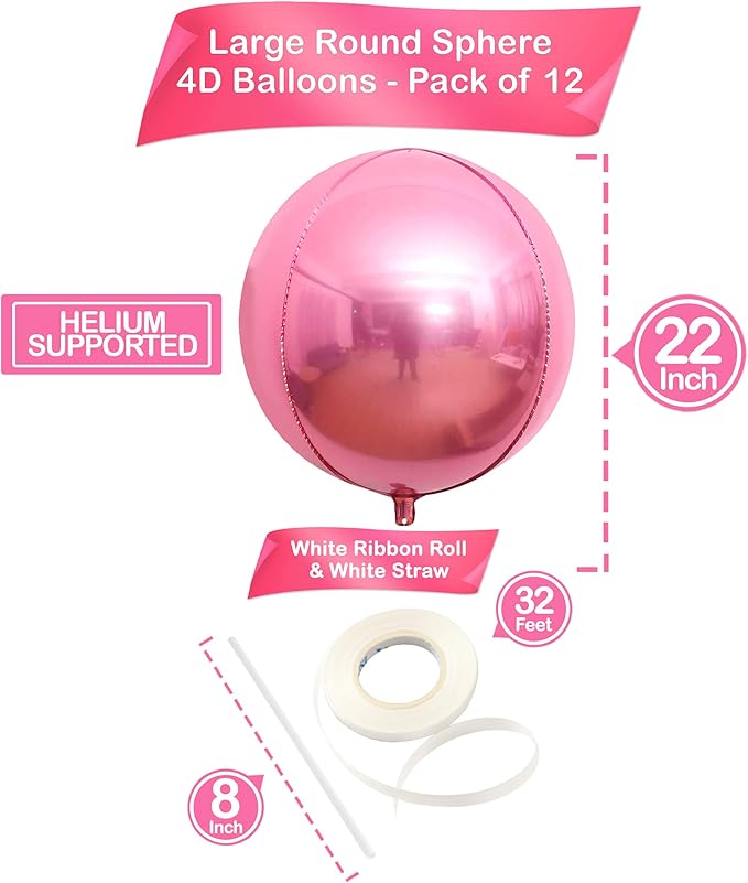 KatchOn, Pink Balloons - 22 Inch, Pack of 12 | Metallic Pink Balloons, Foil Balloon for Pink Party Decorations, Mothers Day Decorations Mothers Day Balloons Bridal Shower, Gender Reveal Birthday Party