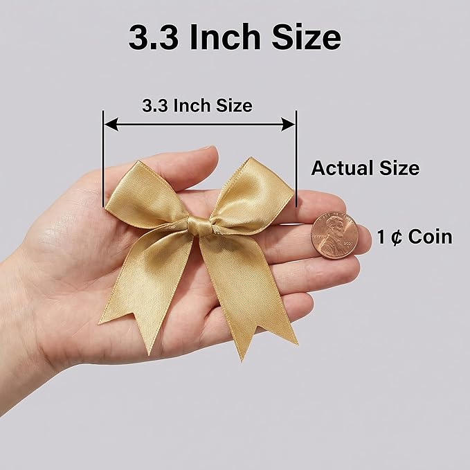 Gold Gift Wrap Bows – 50pcs 3.3 Inch Elegant Satin Bows for Gift Wrapping, Wedding Decor, Baby Shower, Party Decorations, Birthday, Easter, Christmas, Anniversary, DIY Crafts, Gift Bags