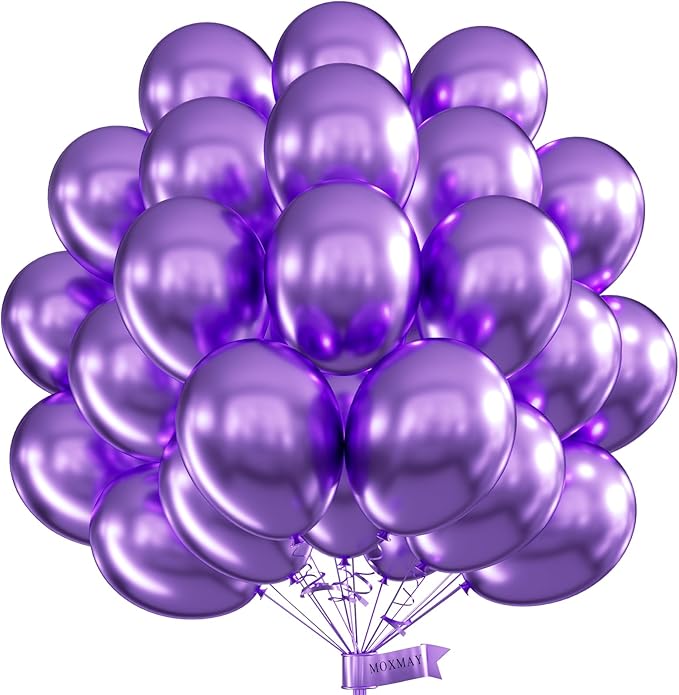 Purple Balloons Party Balloons 12inch 50Pcs 3.2g Latex Metallic Balloons Chrome Balloon Birthday Balloons Shiny Balloons Party Decoration Wedding Birthday Baby Shower Christmas Party - Metallic Purple