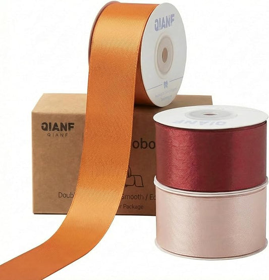 QIANF 1-1/2 Inch Fall Double Face Satin Ribbon 45 Yards Terracotta Copper Brown Fabric Ribbon for Gift Wrapping, Flower Bouquets, Bows Making Making, Wedding Decor (3 Rolls *15Yd)