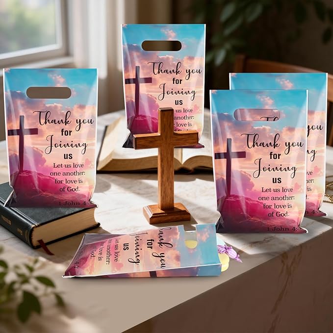 Hxezoc 50 Pieces Church Gift Bags Plastic Church Bags Practical Party Bags Religious Party Favors for Christian Theme Birthday Party Decoration Supplies