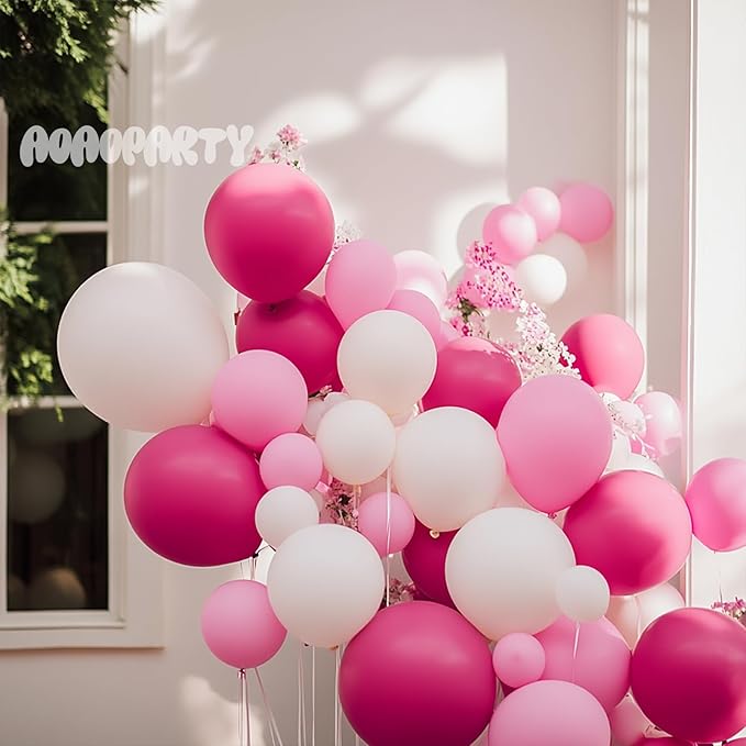 Pink Balloons Garland Arch Kit Different Sizes Pack 150Pc 18Inch 10Inch 5Inch Latex Hot Pink White Balloons for Wedding Birthday Baby Shower Bridal Shower Party Decorations
