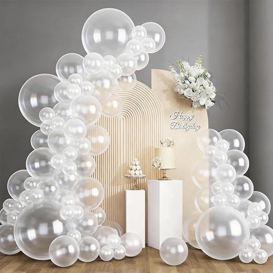 RUBFAC 135pcs Clear Balloons, Latex Transparent Balloon Different Sizes 18 12 10 5 Inch for Garland Arch Birthday Party Baby Shower Wedding Decoration