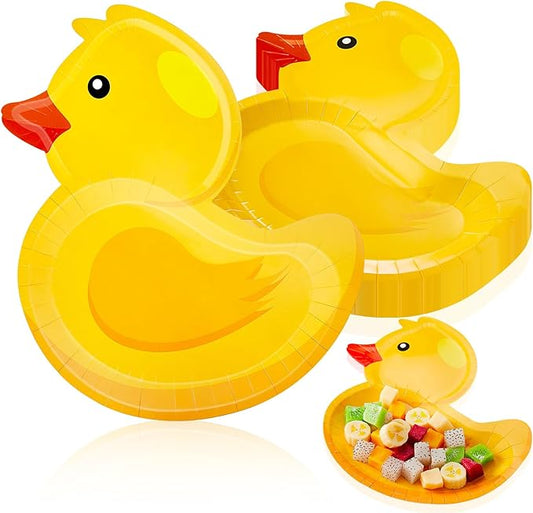 meekoo 48 Pcs Rubber Duck Party Paper Plates Rubber Duck Theme Party Decorations for Dinner Dessert Picnic Birthday Wedding